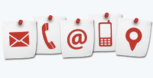 envelope, phone, email, and map icons
